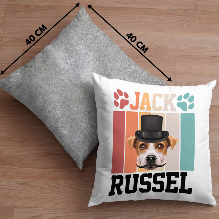 Jack Russel Besitzer Kissen mit Füllung 40x40 Geschenk Lustiger Spruch Geschenkidee Retro Vinatge Jack Russel (Grau) Grau Trendation