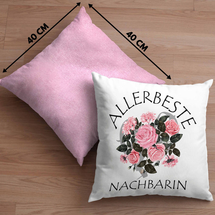 Beste Nachbarin Kissen mit Füllung 40x40 Geschenk Geburtstag Freundin Lieblings Nachbarin Geschenkidee (Grau) Rosa Trendation