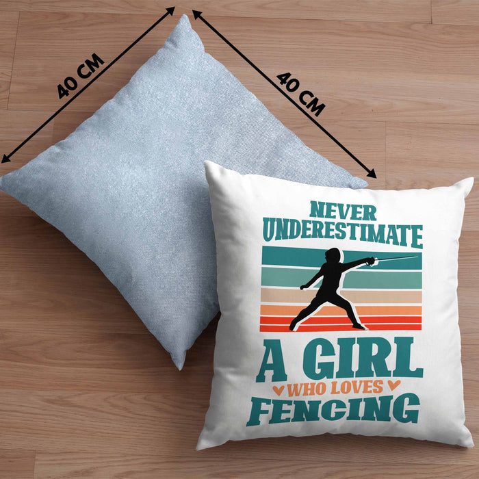 Lustige Fechten-Kissen mit Füllung 40x40 für Mädchen und Frauen Geschenk für Fechterinnen (Grau) Blau Trendation