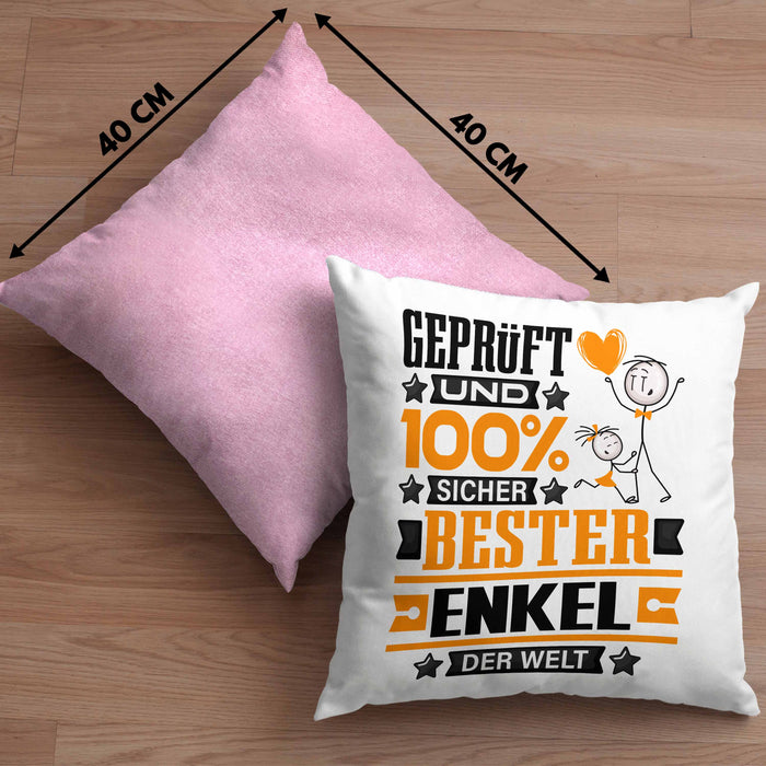 Enkel Geschenk Lustiger Spruch für Enkel Geschenkidee Bester Enkel Der WeltKissen mit Füllung 40x40 (Grau) Rosa Trendation