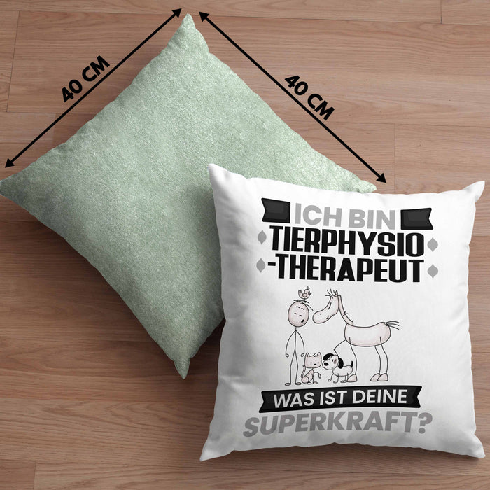 Tierphysiotherapeut Kissen mit Füllung 40x40 Geschenk für Tierphysiotherapeut Geburtstag Lustiger Spruch Was Ist Deine Superkraft (Grau) Grün Trendation