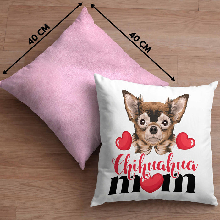 Chihuhahua Mom Mama Besitzer Kissen mit Füllung 40x40 Geschenkidee Frauchen Herrchen (Grau) Rosa Trendation