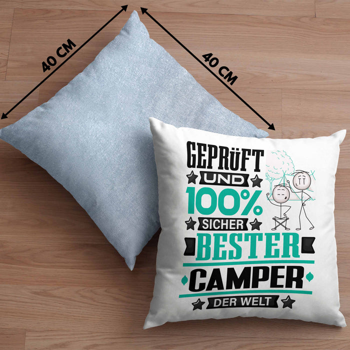 Camper Geschenk Lustiger Spruch für Camper Geschenkidee Bester Camper Der WeltKissen mit Füllung 40x40 (Grau) Blau Trendation