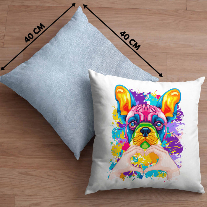 Französische Bulldogge Besitzer Farbe Love Kissen mit Füllung 40x40 Geschenk Lustiger Spruch Geschenkidee Französische Bulldogge Besitzerin (Grau) Blau Trendation