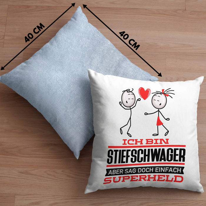 Stiefschwager Geschenk Kissen mit Füllung 40x40 Ich Bin Stiefschwager Aber Sag Doch Einfach Superheld Lustige Geschenkdiee für Stiefschwager (Grau) Blau Trendation
