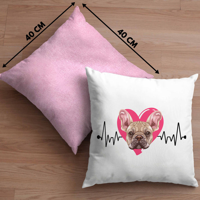 Französische Bulldogge Besitzer Kissen mit Füllung 40x40 Geschenk Lustiger Spruch Geschenkidee Herzschlag Französische Bulldogge (Grau) Rosa Trendation
