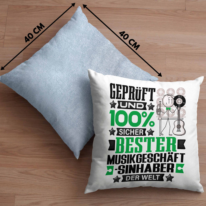 Musikgeschäftsinhaber Geschenk Lustiger Spruch für Musikgeschäftsinhaber Geschenkidee Bester Musikgeschäftsinhaber Der WeltKissen mit Füllung 40x40 (Grau) Blau Trendation