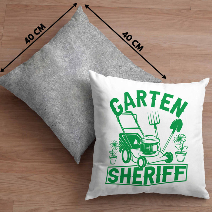Gärtner Geschenk Kissen mit Füllung 40x40 Garten-Sheriff Geschenkidee Garten-Pflege (Grau) Grau Trendation