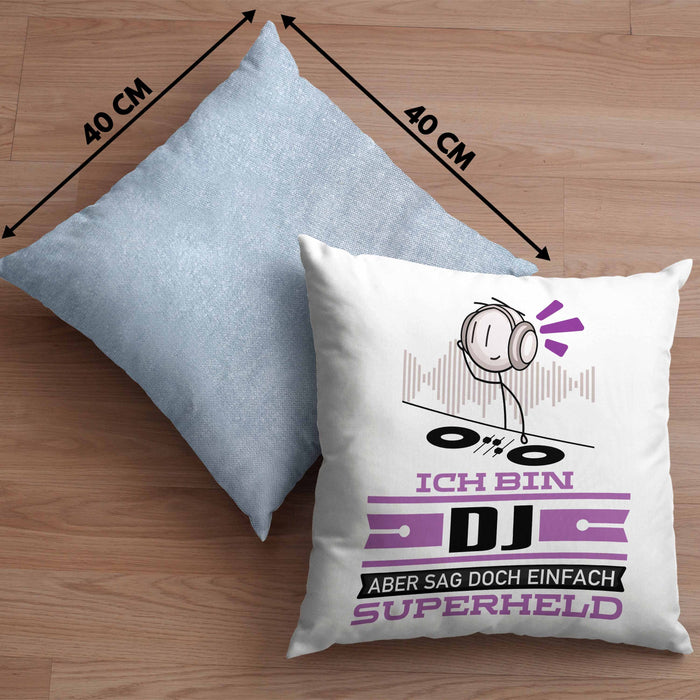 DJ Geschenk Kissen mit Füllung 40x40 Ich Bin DJ Aber Sag Doch Einfach Superheld Lustige Geschenkdiee für DJ (Grau) Blau Trendation