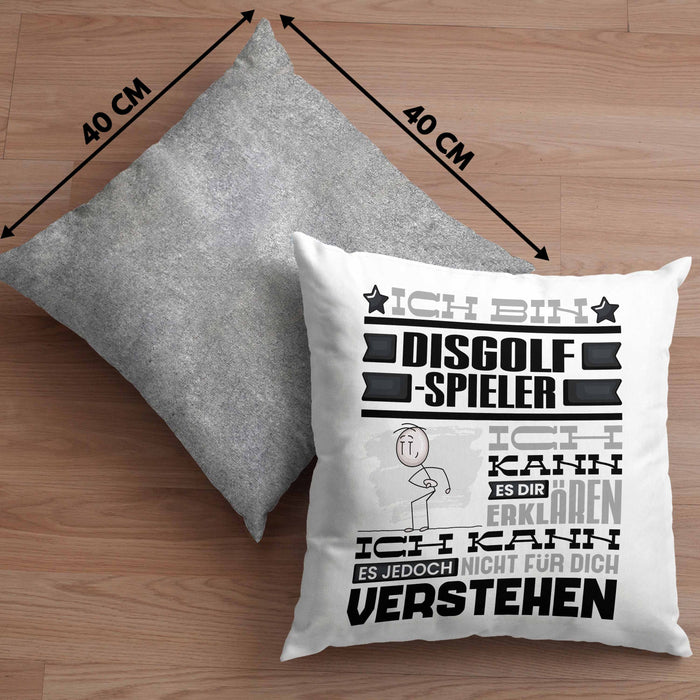 Discgolf-Spieler Geschenk Kaffee-Kissen mit Füllung 40x40 Geschenkidee für Discgolf-Spieler Ich Bin Discgolf-Spieler Ich Kann Es Dir Erklären Jedoch Nicht Für Dich Verstehen Spruch Lustig (Grau) Grau Trendation