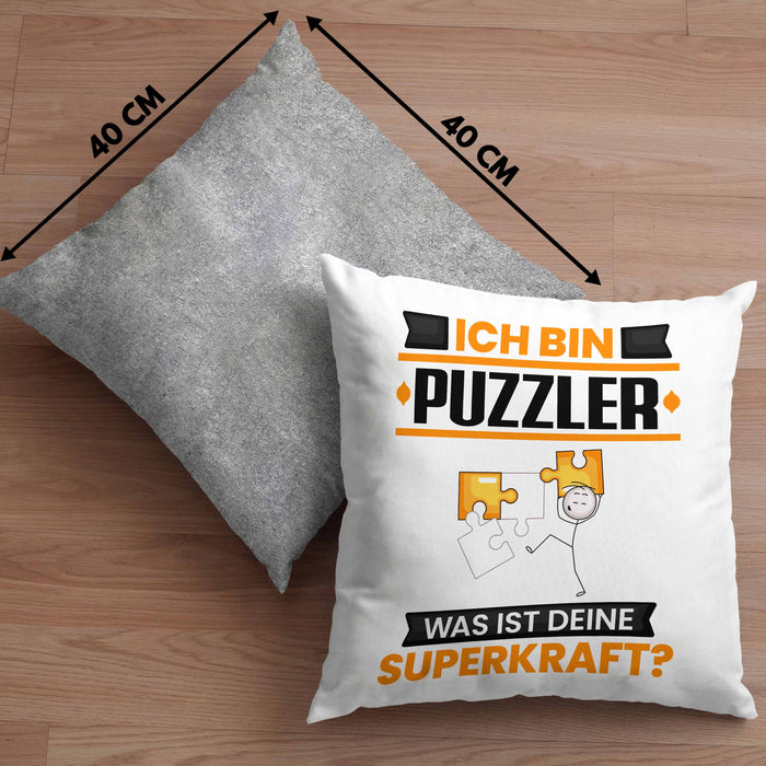 Puzzler Kissen mit Füllung 40x40 Geschenk für Puzzler Geburtstag Lustiger Spruch Was Ist Deine Superkraft (Grau) Grau Trendation
