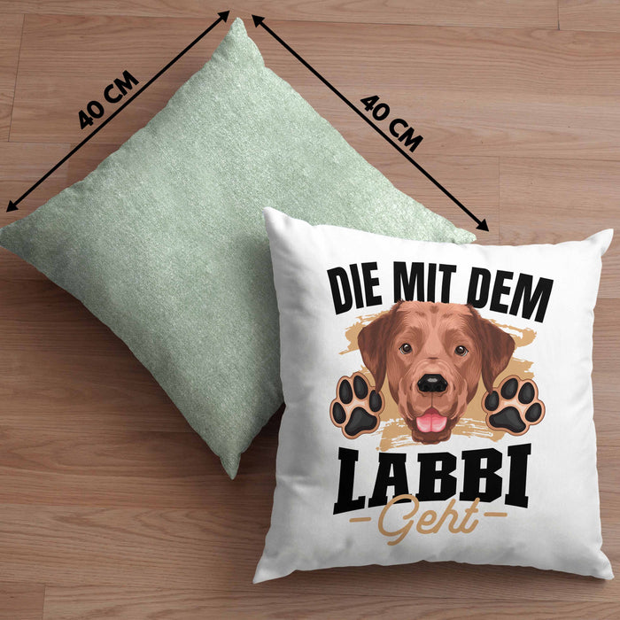 Die Mit Dem Labbi Geht Kissen mit Füllung 40x40 Gassi Gehen Labrador Besitzerin Geschenkidee Frauchen Geschenk (Grau) Grün Trendation