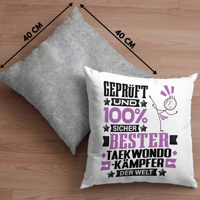 Taekwondo-Kämpfer Geschenk Lustiger Spruch für Taekwondo-Kämpfer Geschenkidee Bester Taekwondo-Kämpfer Der WeltKissen mit Füllung 40x40 (Grau) Grau Trendation