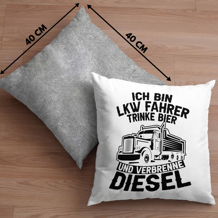 LKW Fahrer Kissen mit Füllung 40x40 Geschenk Ich Bin LKW Fahrer Trinke Bier und Verbrenne Diesel Humor Geschenkidee (Grau) Grau Trendation