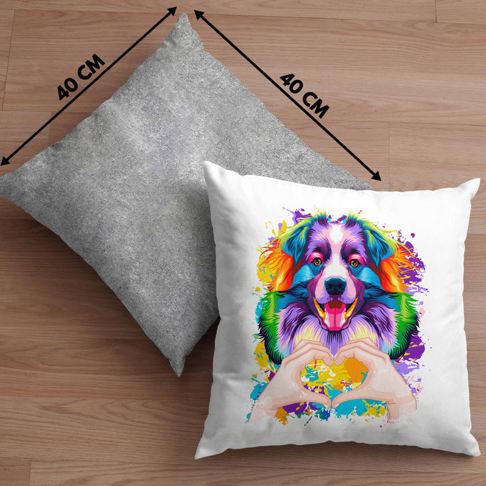 Australian Shepherd Besitzer Farbe Love Kissen mit Füllung 40x40 Geschenk Lustiger Spruch Geschenkidee Australian Shepherd Besitzerin (Grau) Grau Trendation