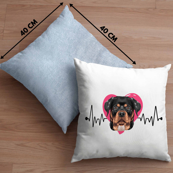 Rottweiler Besitzer Kissen mit Füllung 40x40 Geschenk Lustiger Spruch Geschenkidee Herzschlag Rottweiler (Grau) Blau Trendation