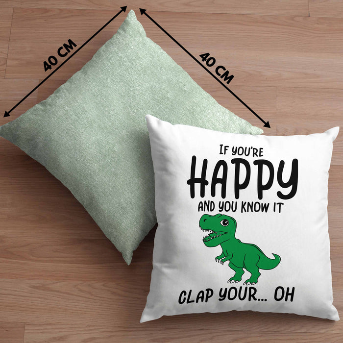 T-Rex Dino Kissen mit Füllung 40x40 Geschenk Wenn Du Glücklich Bist Und Du Es Weißt Klatsche Geschenkidee Dinosaurier Fans (Grau) Grün Trendation