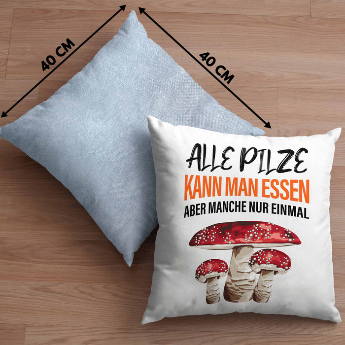 Pilzsammler Geschenk Kissen mit Füllung 40x40 Pilze Sammeln Geschenkidee Pilzsucher Pilzliebhaber (Grau) Blau Trendation