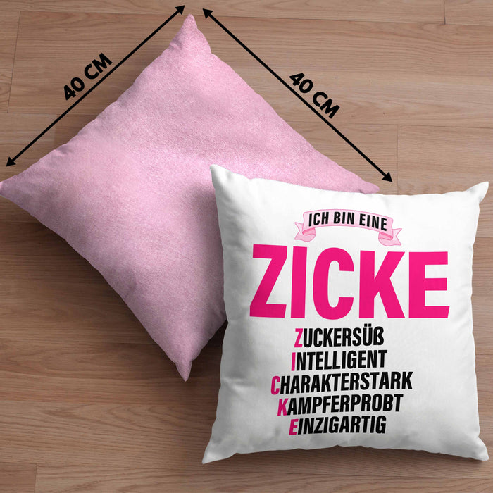 Zicke Kissen mit Füllung 40x40 Geschenk für Frauen Frau Lustig Pink (Grau) Rosa Trendation
