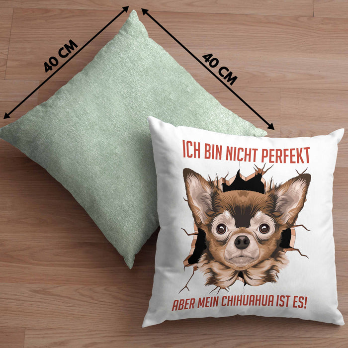 Chihuhahua Besitzer Kissen mit Füllung 40x40 Geschenk Geschenkidee Frauchen Herrchen Ich Bin Nicht Perfekt Aber Mein Chihuaha Ist Es (Grau) Grün Trendation