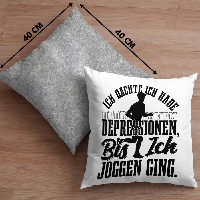 Joggen Geschenk Kissen mit Füllung 40x40 Spruch Ich Dachte Ich Habe Depressionen Bis Ich Joggen War Geschenkidee Jogger (Grau) Grau Trendation