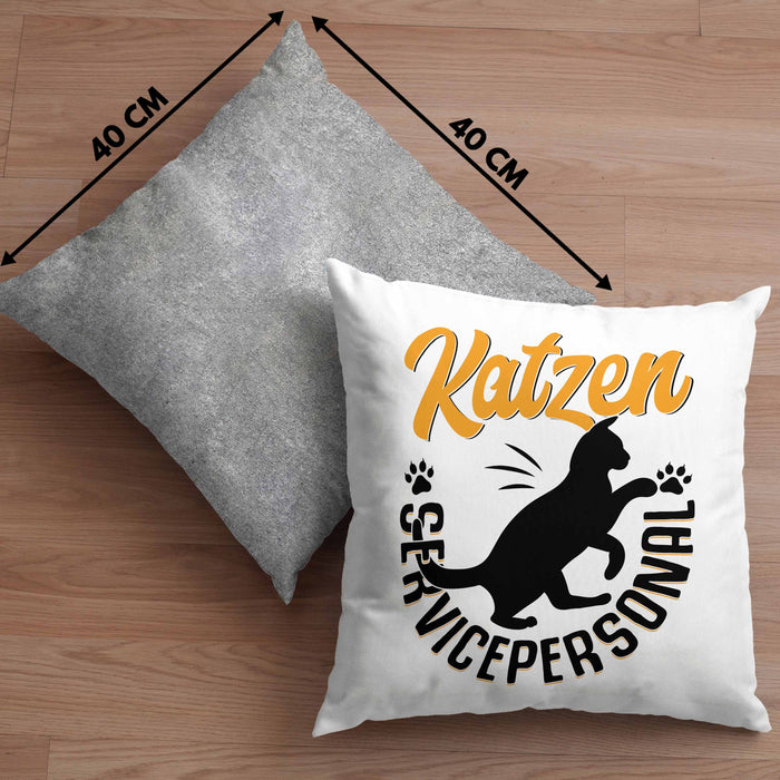 Katzen Geschenk Kissen mit Füllung 40x40 Katzen-Besitzerin Kaffee Katzen Servicepersonal Geschenkidee (Grau) Grau Trendation