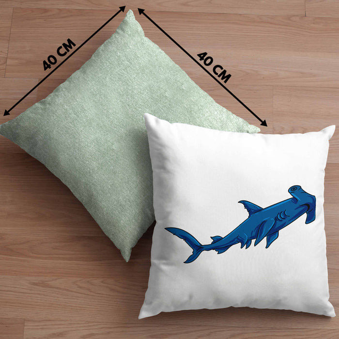 Kissen mit Füllung 40x40 mit Hammerhai und Haifisch Grafik Geschenk für Ozeanliebhaber (Grau) Grün Trendation
