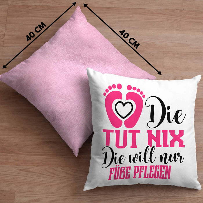 Lustige Kissen mit Füllung 40x40 für Fußpflegerinnen Geschenk für Fußpflege (Grau) Rosa Trendation