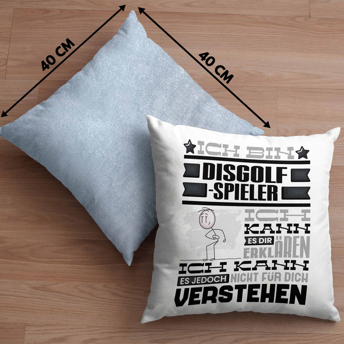 Discgolf-Spieler Geschenk Kaffee-Kissen mit Füllung 40x40 Geschenkidee für Discgolf-Spieler Ich Bin Discgolf-Spieler Ich Kann Es Dir Erklären Jedoch Nicht Für Dich Verstehen Spruch Lustig (Grau) Blau Trendation