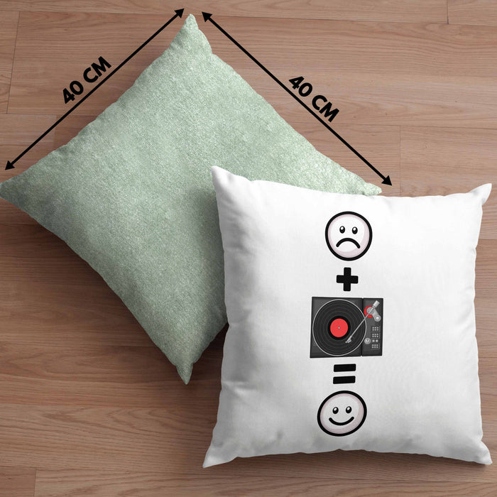 DJ Schallplattenspieler Kissen mit Füllung 40x40 Geschenk für Schallplatten Fans :( + Schallplatte = :) Lustige Geschenkidee Geburtstag (Grau) Grün Trendation