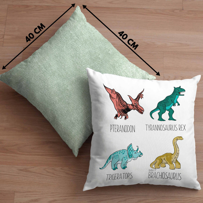 Arten Von Dinosauriern Kissen mit Füllung 40x40 Geschenk Für Jungs Dinos T-Rex Jungen Mädchen Dinos Tyrannosaurus (Grau) Grün Trendation