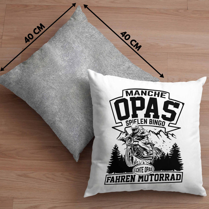 Motorrad Opa Kissen mit Füllung 40x40 Geschenk Echte Opas Fahren Motorrad Geschenkidee Vatertag Opa Biker (Grau) Grau Trendation