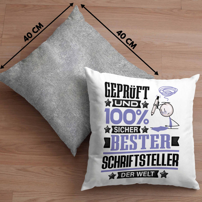Schriftsteller Geschenk Lustiger Spruch für Schriftsteller Geschenkidee Bester Schriftsteller Der WeltKissen mit Füllung 40x40 (Grau) Grau Trendation