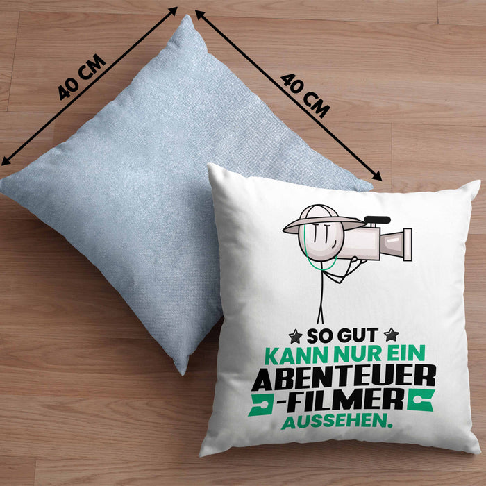 Abenteuerfilmer Geschenk Kissen mit Füllung 40x40 So Gut Kann Nur Ein Abenteuerfilmer Aussehen Geschenkidee (Grau) Blau Trendation