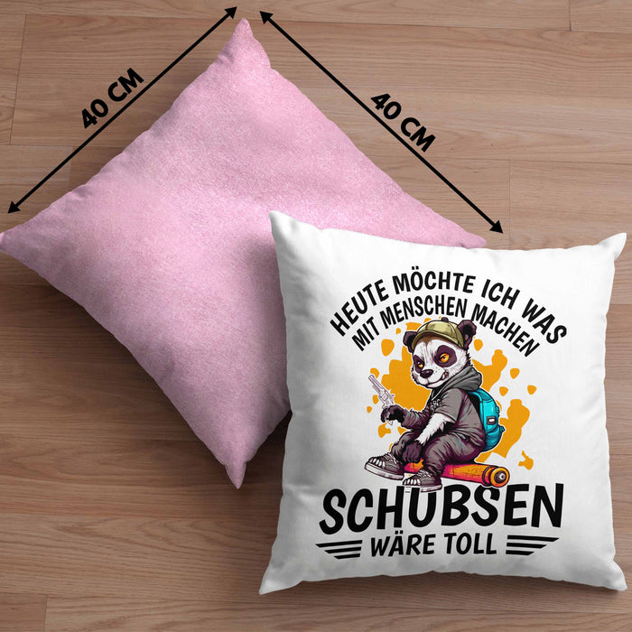 Lustige Kissen mit Füllung 40x40 Waschbär Heute Möchte Ich Was Mit Menschen Machen Schubsen Wäre Toll Sarkasmus Ironier Humor (Grau) Rosa Trendation