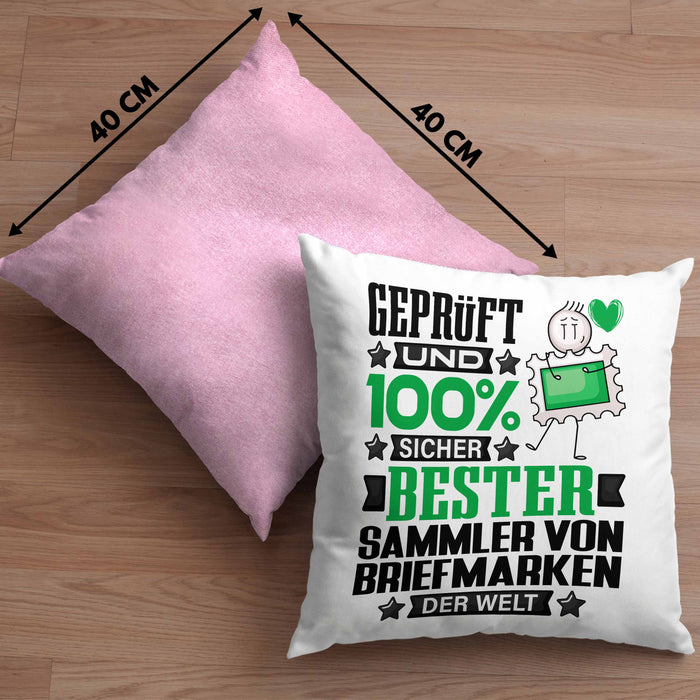 SammlervonBriefmarken Geschenk Lustiger Spruch für SammlervonBriefmarken Geschenkidee Bester SammlervonBriefmarken Der WeltKissen mit Füllung 40x40 (Grau) Rosa Trendation