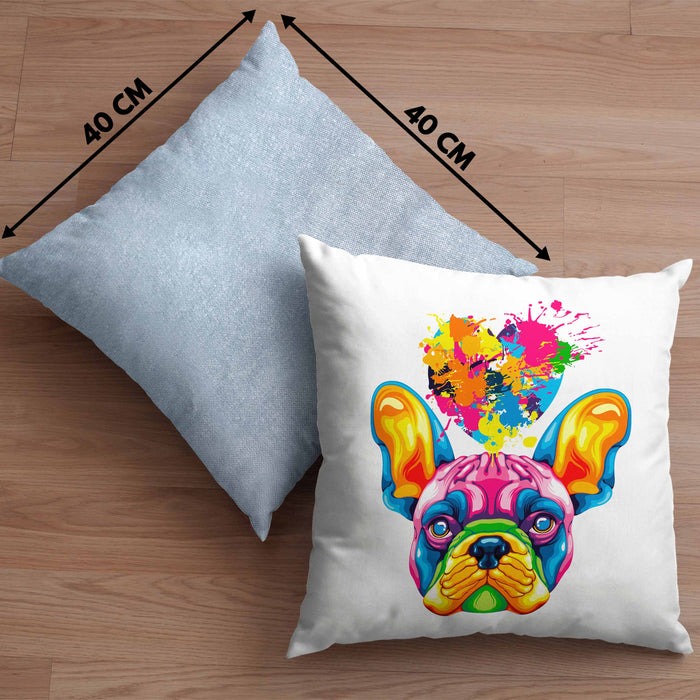 Französische Bulldogge Herz Farbe Besitzer Kissen mit Füllung 40x40 Geschenk Lustiger Spruch Geschenkidee Französische Bulldogge Liebhaber (Grau) Blau Trendation