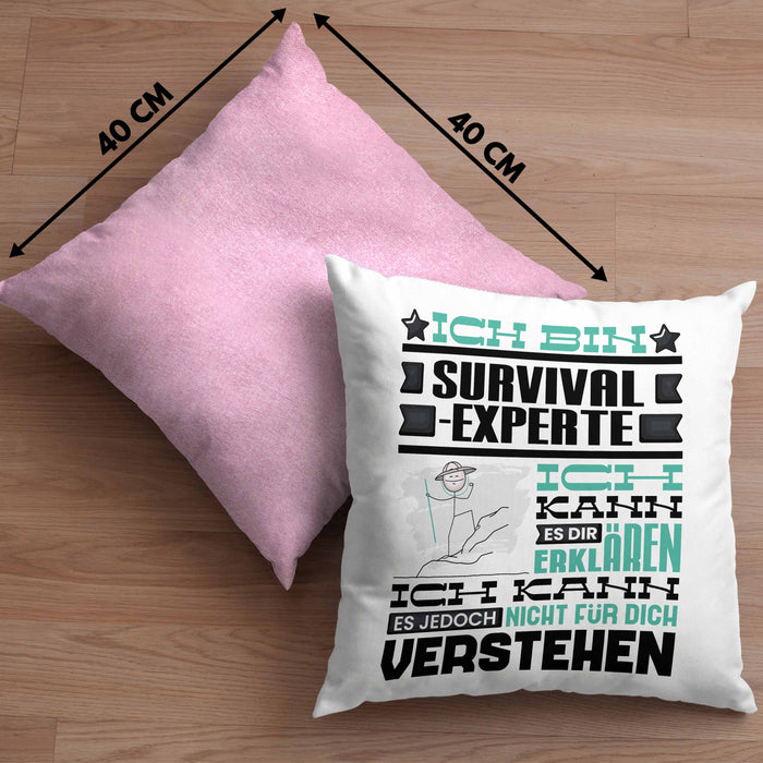 Survival-Experte Geschenk Kaffee-Kissen mit Füllung 40x40 Geschenkidee für Survival-Experte Ich Bin Survival-Experte Ich Kann Es Dir Erklären Jedoch Nicht Für Dich Verstehen Spruch Lustig (Grau) Rosa Trendation