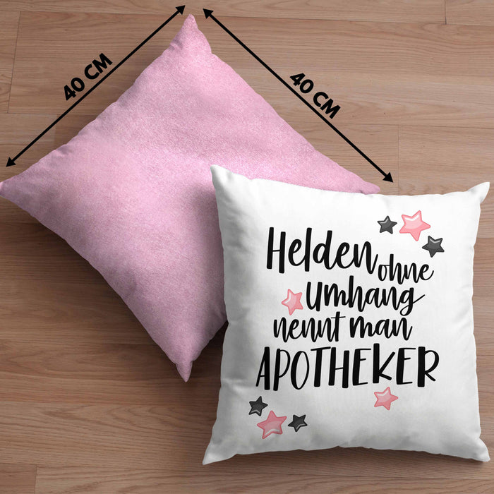 Apotheker Kissen mit Füllung 40x40 Geschenk Bester Apotheker Pharmazeut Arzneikundiger (Grau) Rosa Trendation