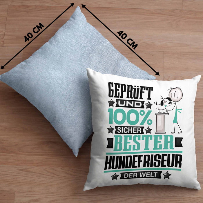 Hundefriseur Geschenk Lustiger Spruch für Hundefriseur Geschenkidee Bester Hundefriseur Der WeltKissen mit Füllung 40x40 (Grau) Blau Trendation