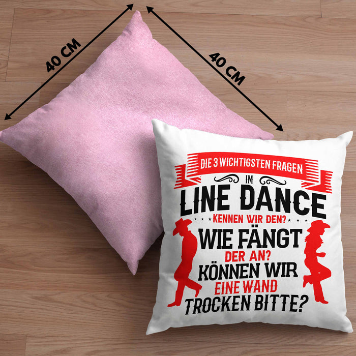 Line Dance Kissen mit Füllung 40x40 Geschenk Spruch Linedance KafffeeKissen mit Füllung 40x40 Sprüche (Grau) Rosa Trendation