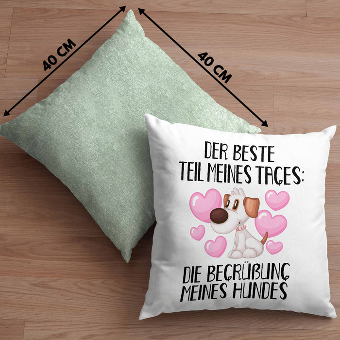 Hundebesitzer Kissen mit Füllung 40x40 Geschenk Bester Teil Des Tages Die Begrüßung Meines Hundes Geschenkidee Hunde Mama Frauchen Herrchen (Grau) Grün Trendation