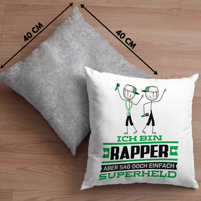 Rapper Geschenk Kissen mit Füllung 40x40 Ich Bin Rapper Aber Sag Doch Einfach Superheld Lustige Geschenkdiee für Rapper (Grau) Grau Trendation
