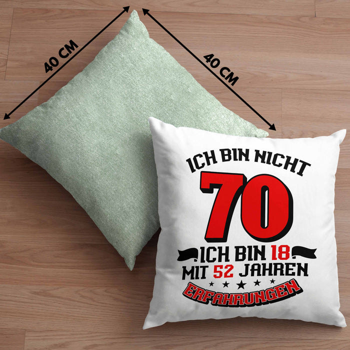 Kissen mit Füllung 40x40 70. Geburtstag Geschenkidee für Männer Frauen Spruch 70 Jahre 18 mit 52 Jahre Erfahrungen (Grau) Grün Trendation