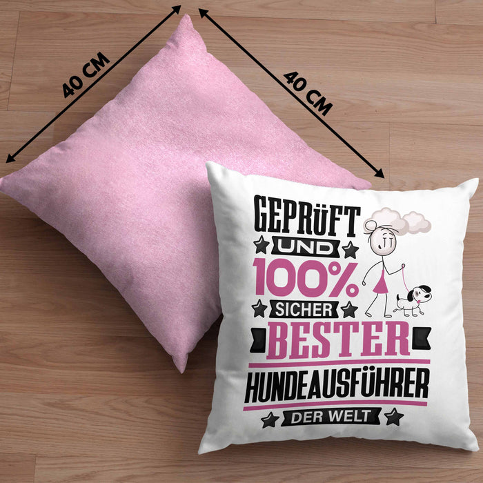 Hundeausführer Geschenk Lustiger Spruch für Hundeausführer Geschenkidee Bester Hundeausführer Der WeltKissen mit Füllung 40x40 (Grau) Rosa Trendation