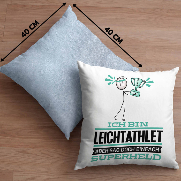 Leichtathlet Geschenk Kissen mit Füllung 40x40 Ich Bin Leichtathlet Aber Sag Doch Einfach Superheld Lustige Geschenkdiee für Leichtathlet (Grau) Blau Trendation