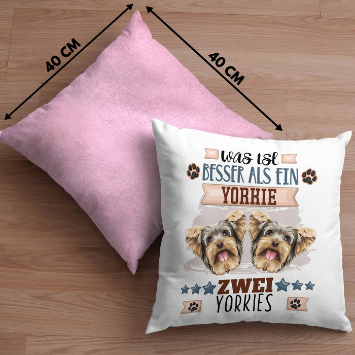 Yorkie Besitzer Kissen mit Füllung 40x40 Geschenk Lustiger Spruch Geschenkidee Was Ist Besser Als Ein Yorkie (Grau) Rosa Trendation