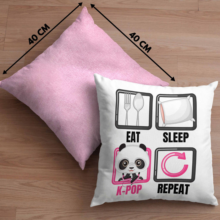 Eat Sleep K-Pop Kissen mit Füllung 40x40 Geschenk Koreanische Musik Kpop Geschenkidee Spruch (Grau) Rosa Trendation