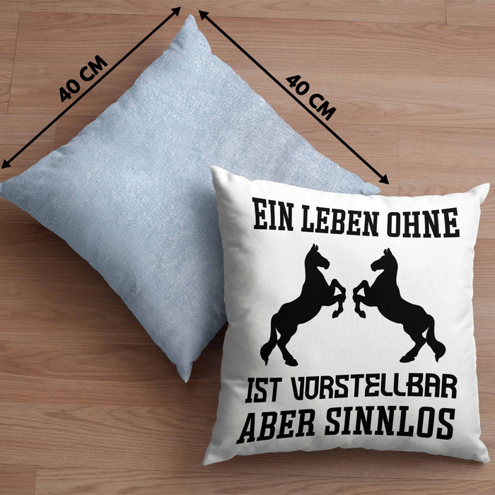 Pferde Kissen mit Füllung 40x40 Lustig Reiterin Geschenk Pferde Geschenke Mädchen Pferdeliebhaber Lustig (Grau) Blau Trendation