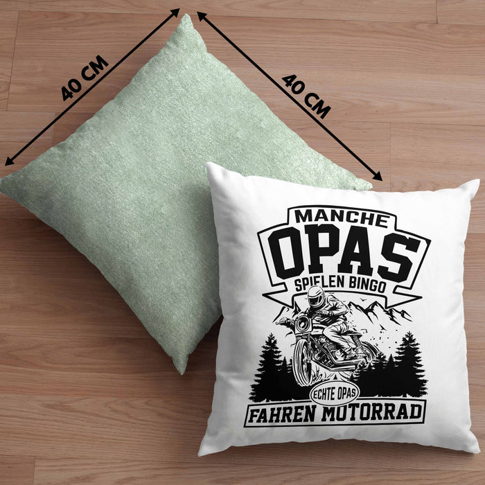 Motorrad Opa Kissen mit Füllung 40x40 Geschenk Echte Opas Fahren Motorrad Geschenkidee Vatertag Opa Biker (Grau) Grün Trendation